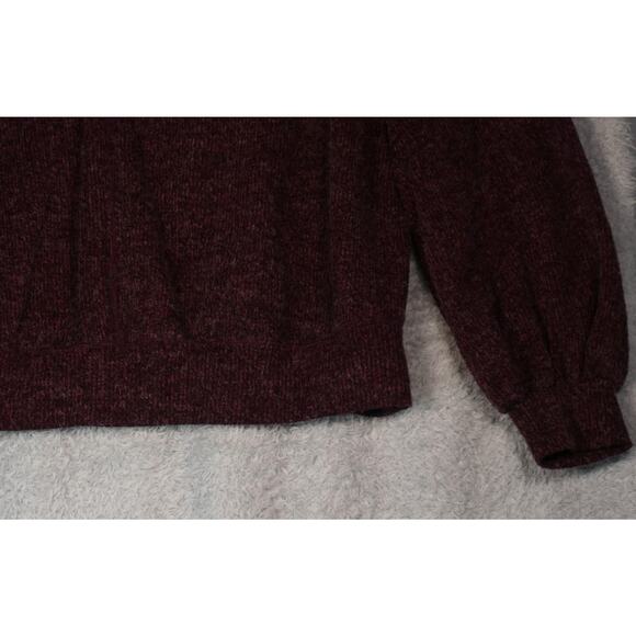 Band Of Gypsies Sweater Womens Medium Burgundy V Neck Balloon Sleeve Fuzzy Soft - Picture 5 of 9